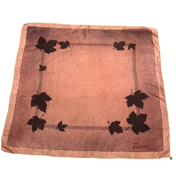 Vintage Tiziano Roma Silk Scarf Bessi Tag Italy Pink Gray Leaves 30in Square - Picture 4 of 16